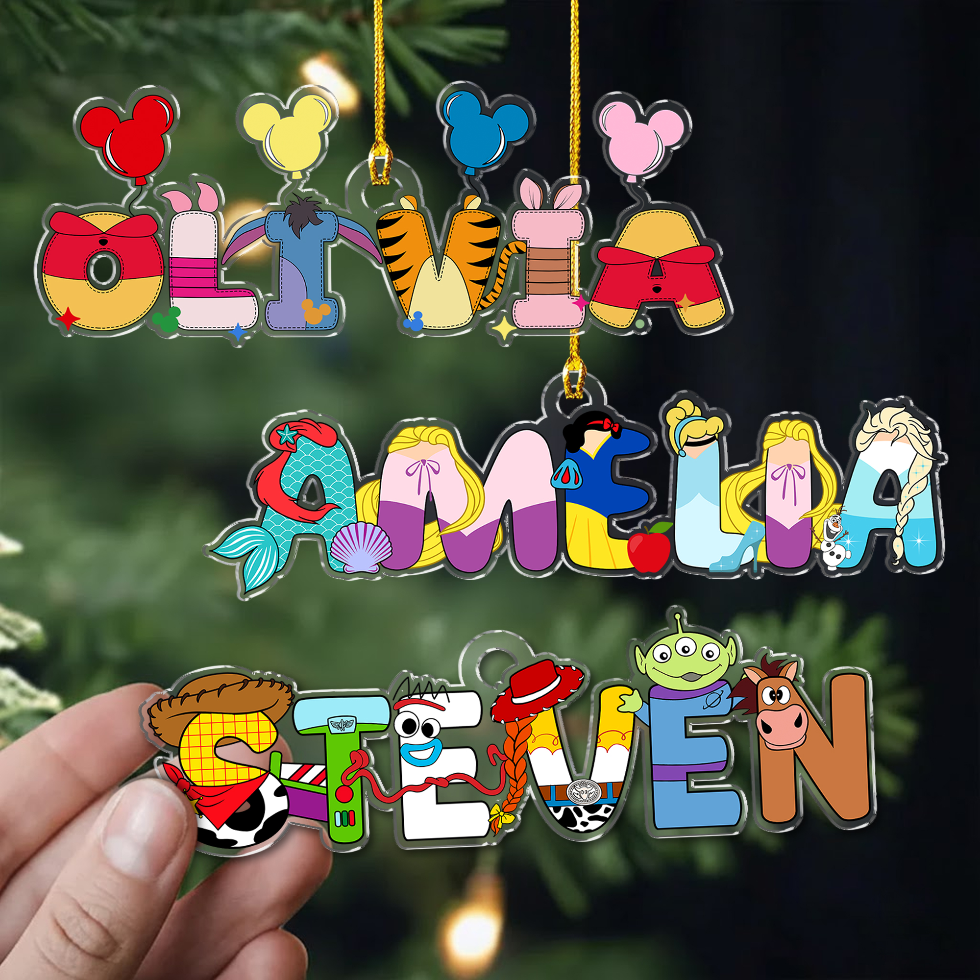 Kids Ornament, Family Name Christmas Stocking Tag - Acrylic Ornament (Bundle - New)