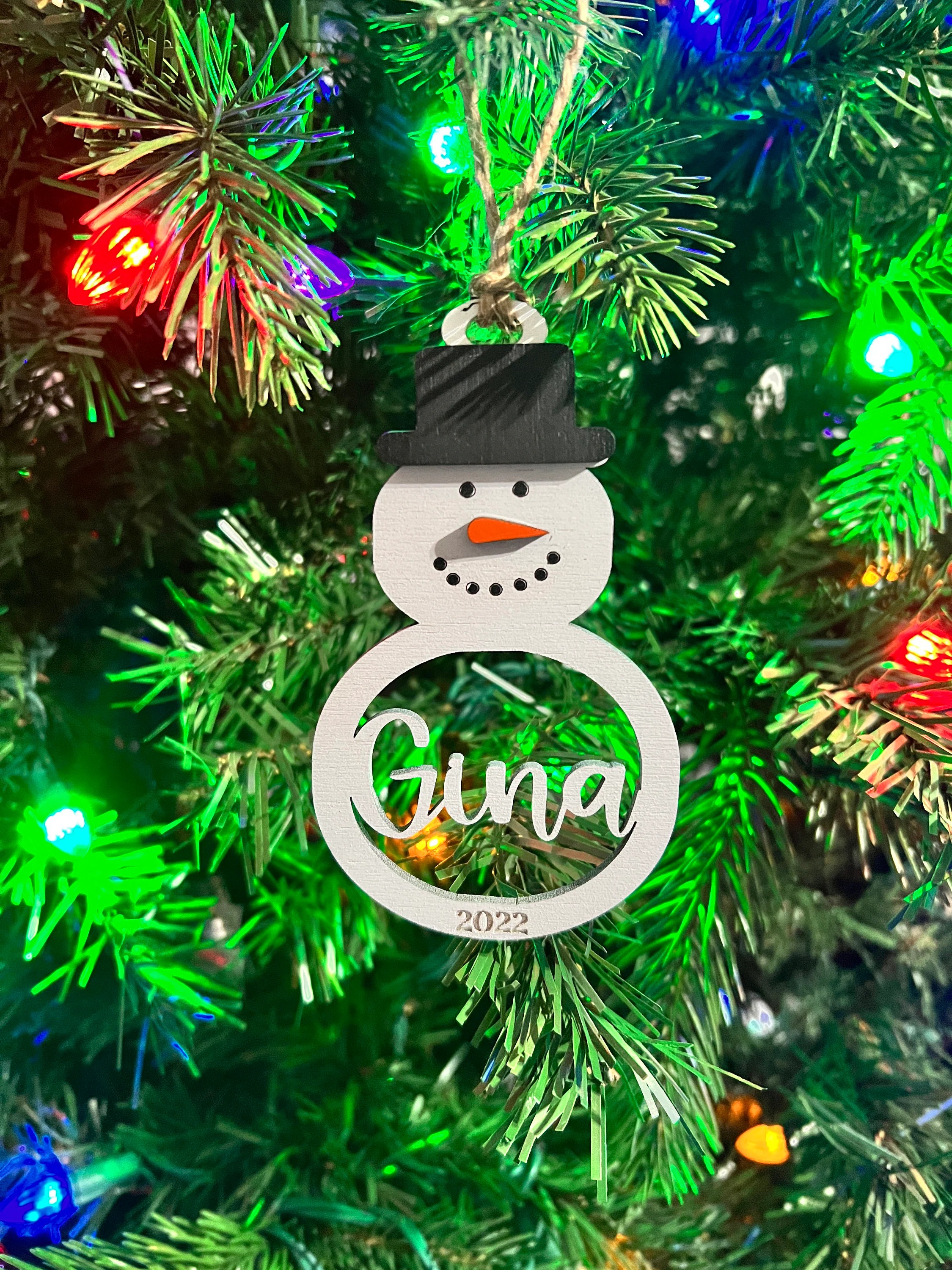 Personalized Snowman Christmas Ornament - Laser Cut Wood Holiday Bauble - Personalized Ornament Name_2