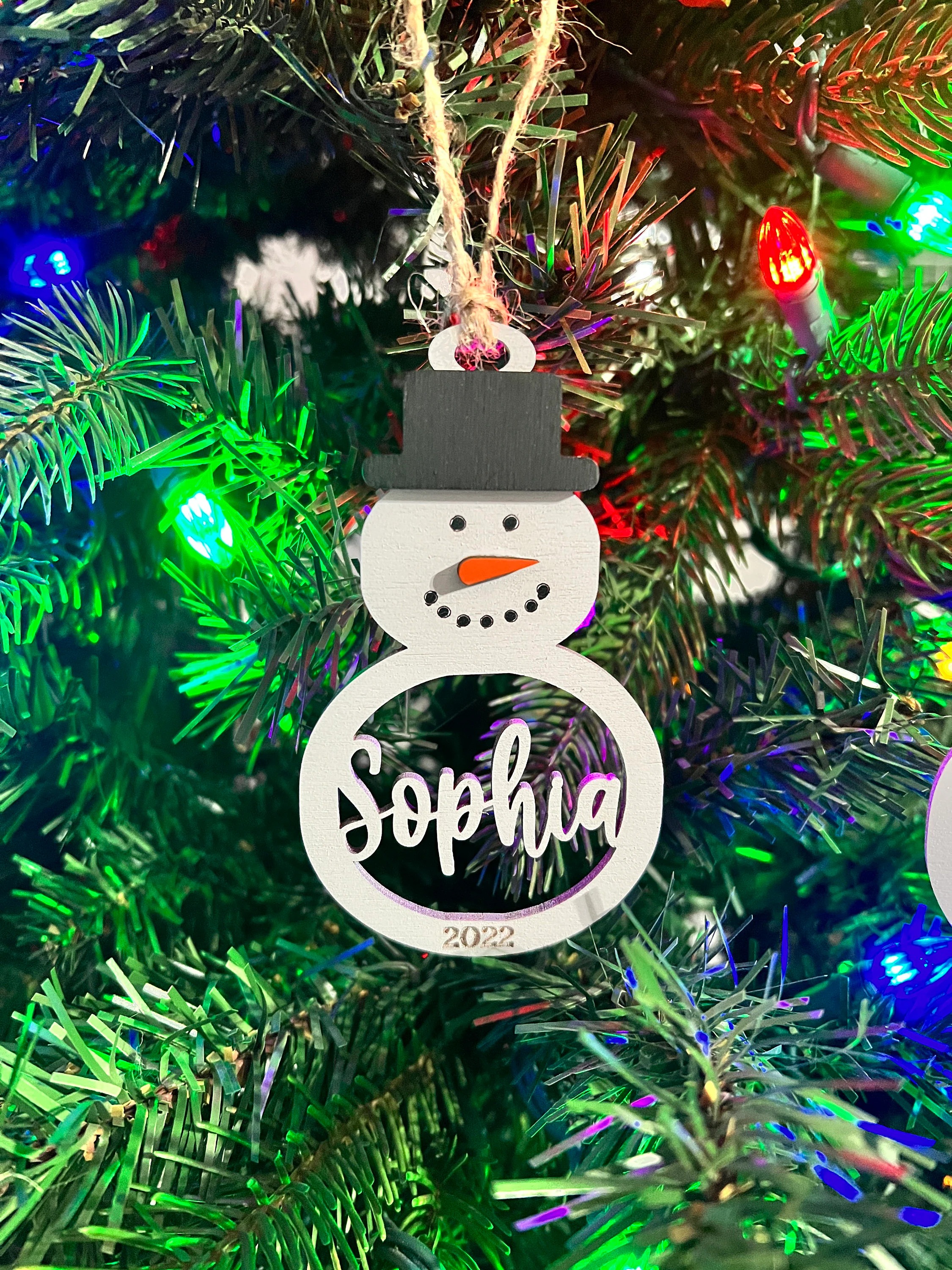 Personalized Snowman Christmas Ornament - Laser Cut Wood Holiday Bauble - Personalized Ornament Name_3