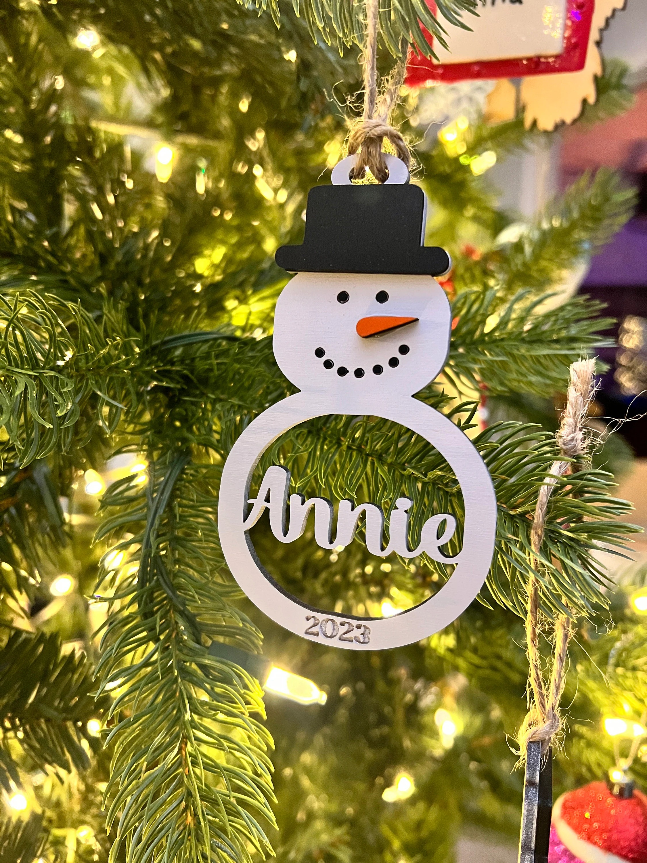 Personalized Snowman Christmas Ornament - Laser Cut Wood Holiday Bauble - Personalized Ornament Name_4