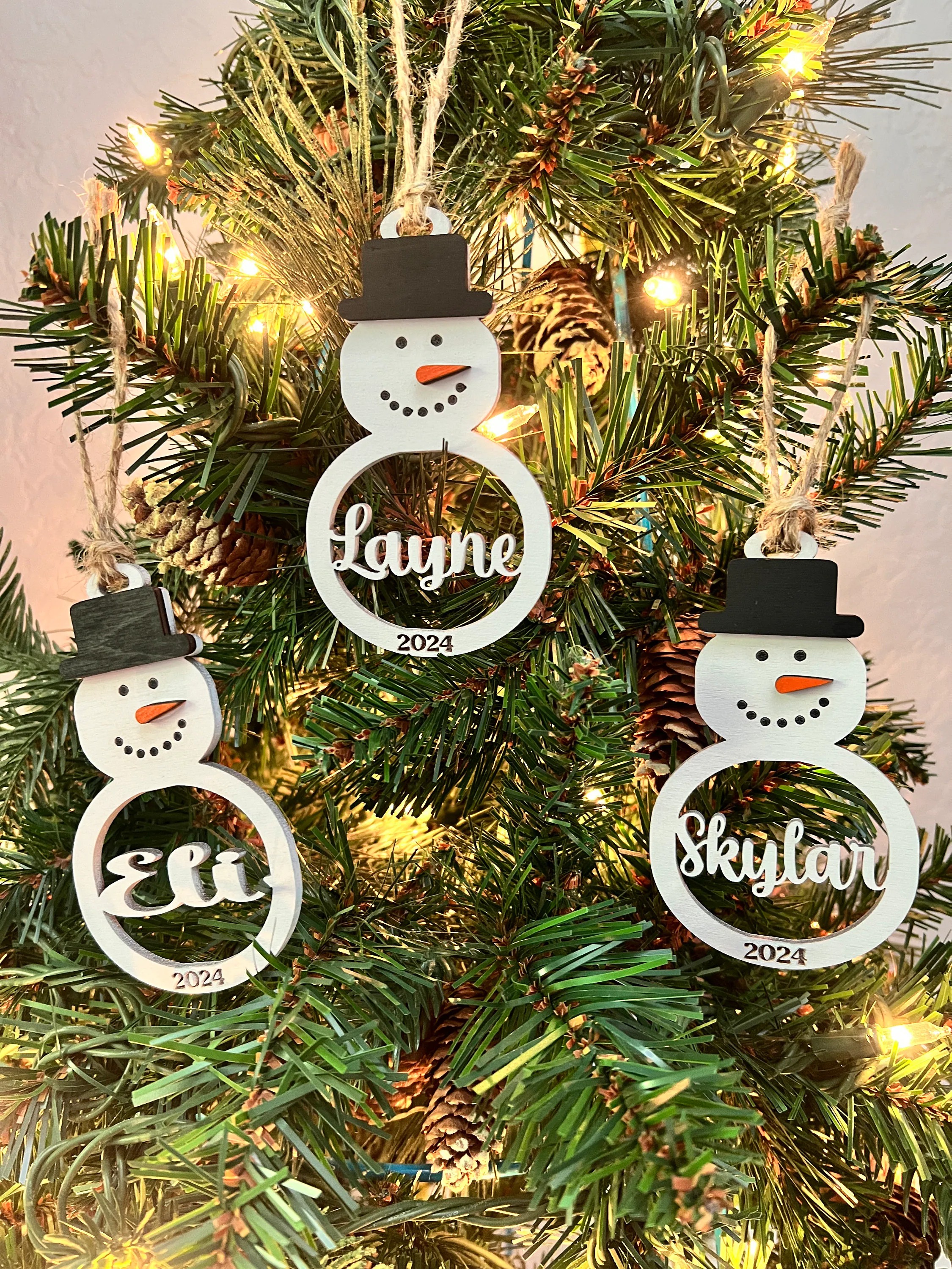 Personalized Snowman Christmas Ornament - Laser Cut Wood Holiday Bauble - Personalized Ornament Name_5